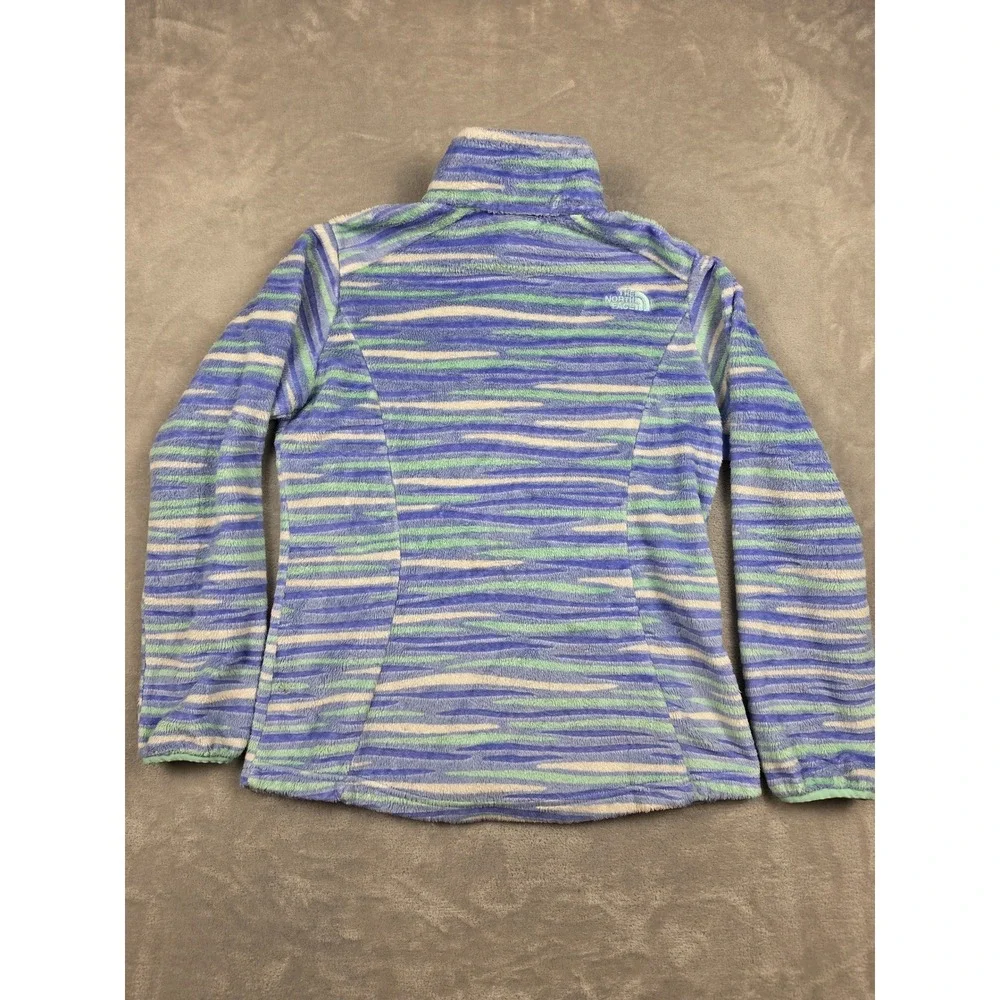 The North Face Fleece Jacket Youth Girls XL Blue Green Striped Full Zip Outdoor